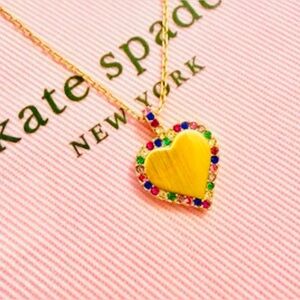 kate spade Gold Heart Pendant Necklace with Multicolor Stones